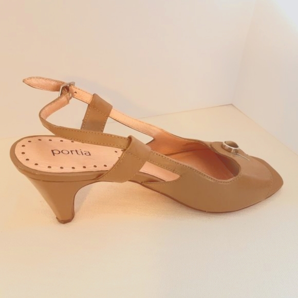 Portia Tan Patent Leather Sling Back Sandals Heels | 8 - Picture 5 of 12